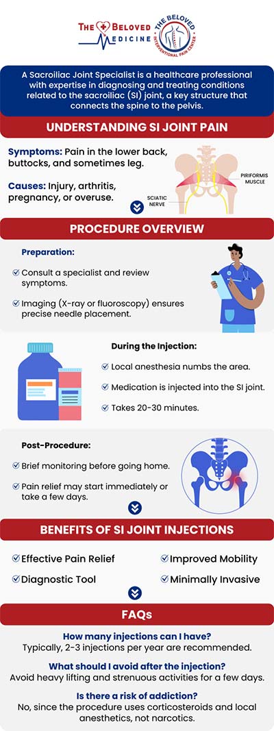 At The Beloved Medicine Clinic and Pain Center, Dr. John Melek provides specialized care for sacroiliac (SI) joint pain. Dr. Melek employs a comprehensive approach that includes advanced diagnostics and personalized treatment plans to alleviate pain and improve mobility. For more information, contact us or request an appointment online. We are conveniently located at 7777 Forest Ln Suite A315, Dallas, TX 75230. At The Beloved Medicine Clinic and Pain Center, Dr. John Melek provides specialized care for sacroiliac (SI) joint pain. Dr. Melek employs a comprehensive approach that includes advanced diagnostics and personalized treatment plans to alleviate pain and improve mobility. For more information, contact us or request an appointment online. We are conveniently located at 7777 Forest Ln Suite A315, Dallas, TX 75230.