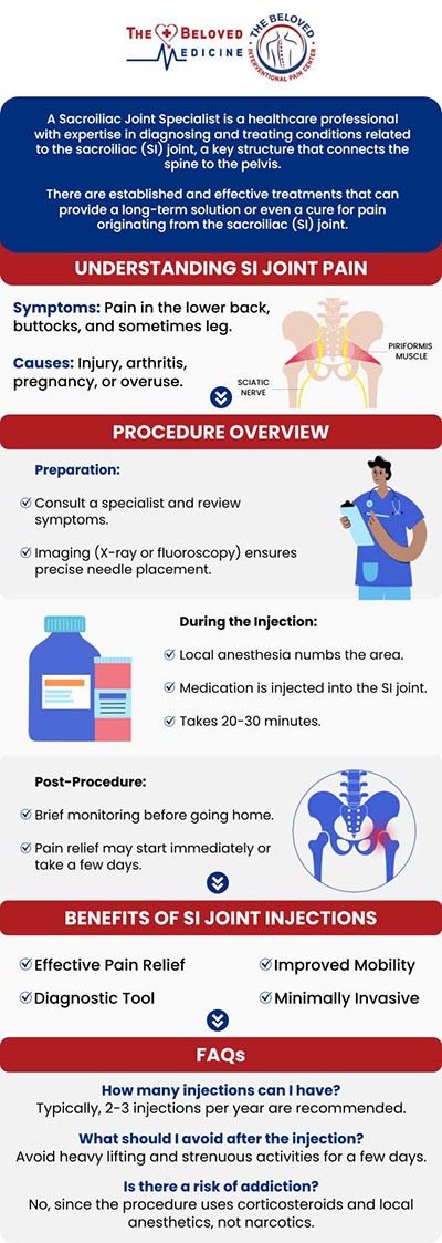At The Beloved Medicine Clinic and Pain Center, Dr. John Melek provides specialized care for sacroiliac (SI) joint pain. Dr. Melek employs a comprehensive approach that includes advanced diagnostics and personalized treatment plans to alleviate pain and improve mobility. For more information, contact us or request an appointment online. We are conveniently located at 7777 Forest Ln Suite A315, Dallas, TX 75230. At The Beloved Medicine Clinic and Pain Center, Dr. John Melek provides specialized care for sacroiliac (SI) joint pain. Dr. Melek employs a comprehensive approach that includes advanced diagnostics and personalized treatment plans to alleviate pain and improve mobility. For more information, contact us or request an appointment online. We are conveniently located at 7777 Forest Ln Suite A315, Dallas, TX 75230.